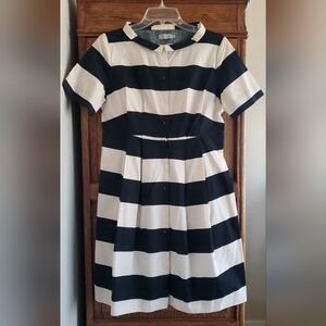 COS BLACK CREAM STRIPED TAILORED PLEATED DRESS •38 •S/M •6/8 NWOT
